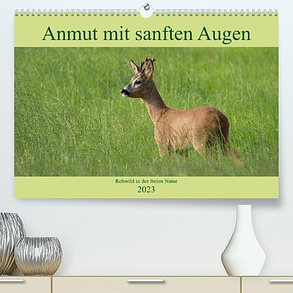 Anmut mit sanften Augen - Rehwild in der freien Natur (Premium, hochwertiger DIN A2 Wandkalender 2023, Kunstdruck in Hoc, Sabine Grahneis