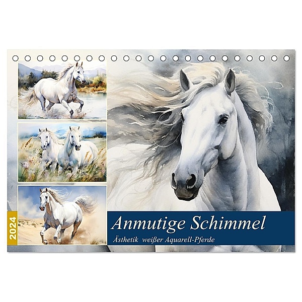 Anmutige Schimmel. Ästhetik weißer Aquarell-Pferde (Tischkalender 2024 DIN A5 quer), CALVENDO Monatskalender, Calvendo, Rose Hurley