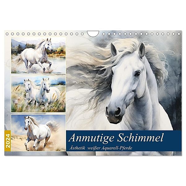 Anmutige Schimmel. Ästhetik weißer Aquarell-Pferde (Wandkalender 2024 DIN A4 quer), CALVENDO Monatskalender, Calvendo, Rose Hurley
