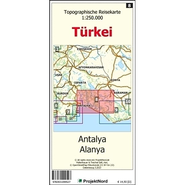 Antalya - Alanya - Topographische Reisekarte 1:250.000 Türkei (Blatt 8), Jens Uwe Mollenhauer