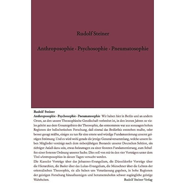 Anthroposophie - Psychosophie - Pneumatosophie, Rudolf Steiner