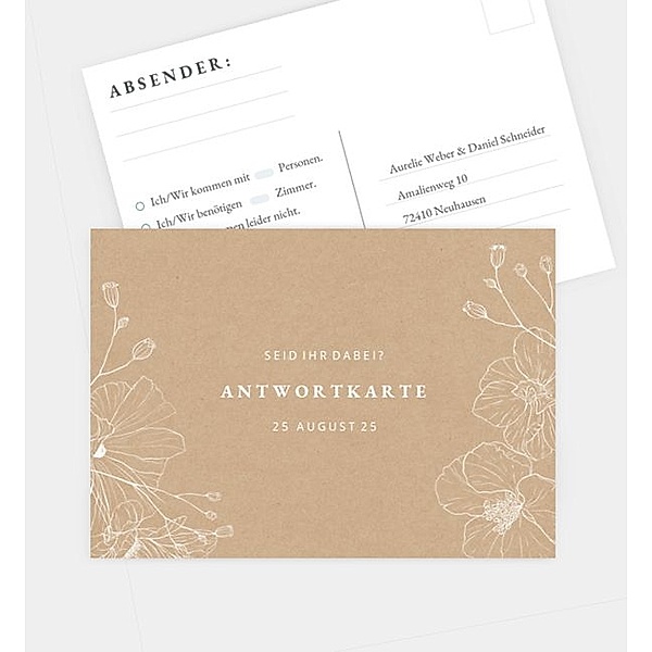 Antwortkarte Contemporary Flowers · Crafty, Postkarte quer (148 x 105mm)