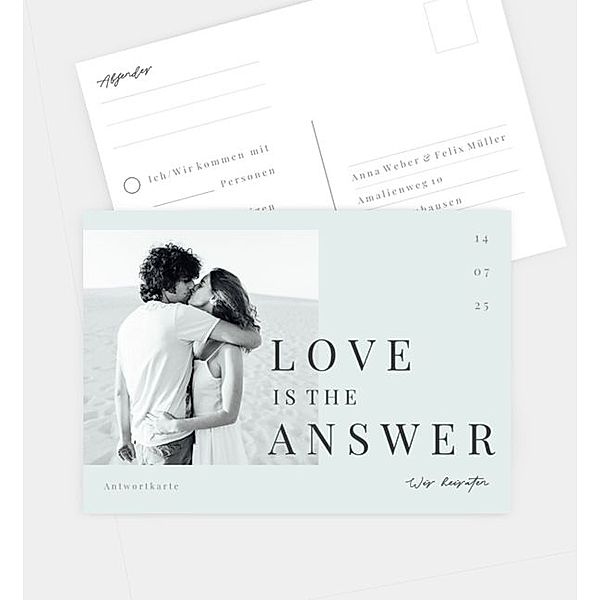 Antwortkarte Editorial wedding style, Postkarte quer (148 x 105mm)