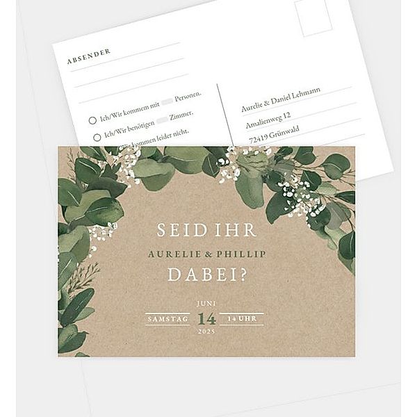 Antwortkarte Eucalyptus Wreath, Postkarte quer (148 x 105mm)