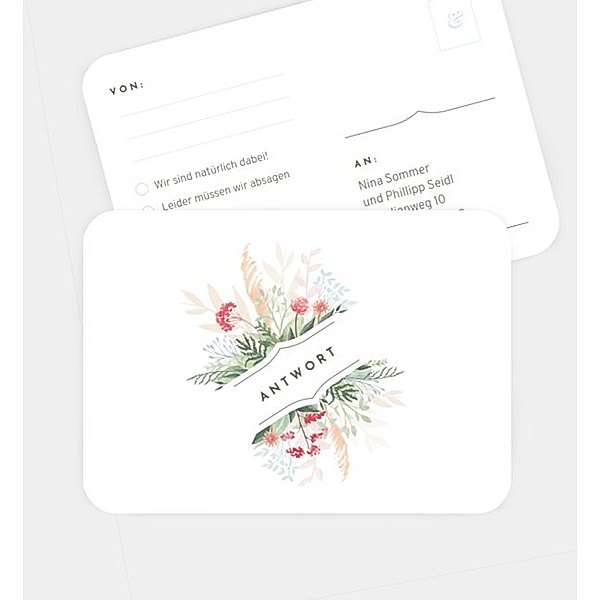 Antwortkarte Pastell Bouquet, Postkarte quer (148 x 105mm)