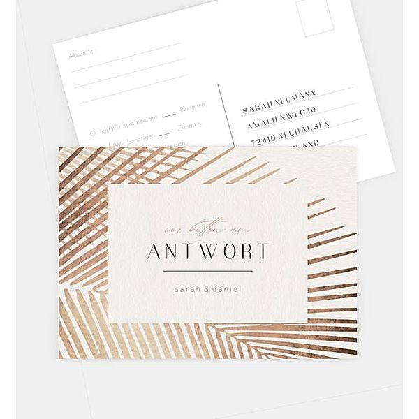 Antwortkarte rosegold crafty, Postkarte quer (148 x 105mm)