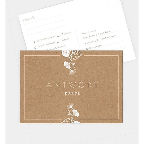 Antwortkarte Soft Ginkgo, Postkarte quer (148 x 105mm)