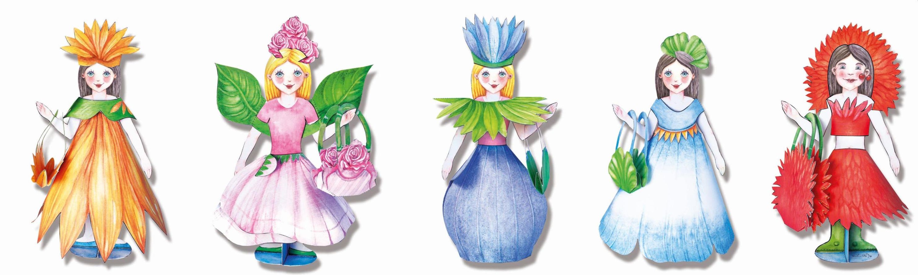 Anziehpuppe Blüten Bastelbogen mit 3 Puppen aus Papier und 5 Outfits online  kaufen - Orbisana