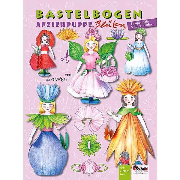 Atelier Color Anziehpuppe Blüten Bastelbogen mit 3 Puppen aus Papier und 5 Outfits