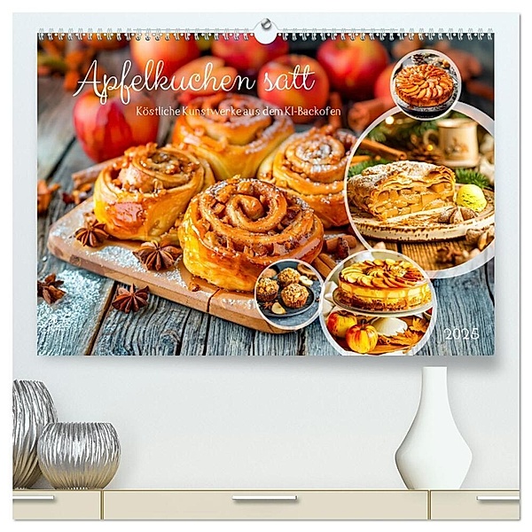 Apfelkuchen satt - Köstliche Kunstwerke aus dem KI-Backofen (hochwertiger Premium Wandkalender 2025 DIN A2 quer), Kunstdruck in Hochglanz, Calvendo, Anja Frost