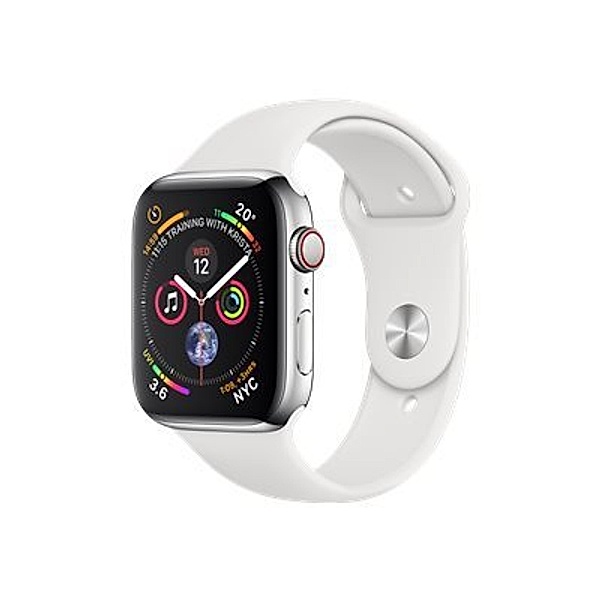 APPLE Watch Series 4 GPS + Cellular 40mm Stainless Steel Case with White Sport Band
