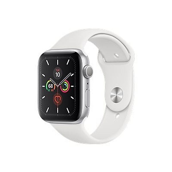 APPLE Watch Series 5 GPS 44mm Silver Aluminium Case with White Sport Band - S/M & M/L