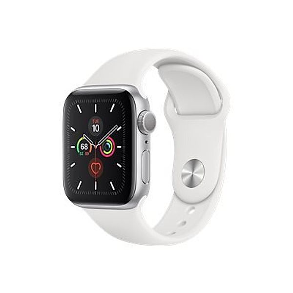 APPLE Watch Series 5 GPS + Cellular 40mm Silver Aluminium Case with White Sport Band - S/M & M/L