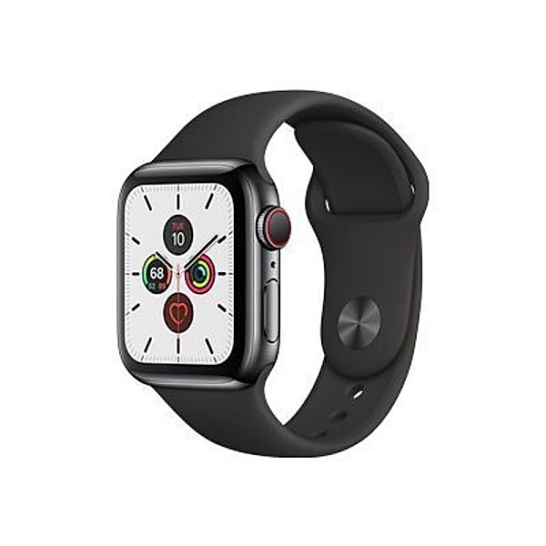 APPLE Watch Series 5 GPS + Cellular 40mm Space Black Stainless Steel Case with Black Sport Band - S/M & M/L