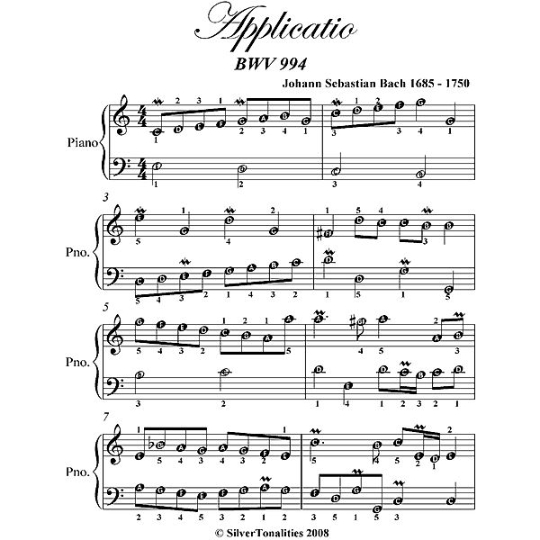 Applicatio Bwv 994 - Easy Piano Sheet Music, Silver Tonalities