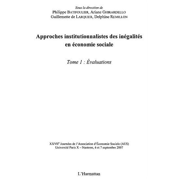 Approches institutionnalistes inegalites  economiques... t.1 / Hors-collection, Choplin Hugues