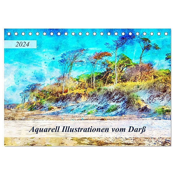 Aquarell Illustrationen vom Darss (Tischkalender 2024 DIN A5 quer), CALVENDO Monatskalender, Anja Frost