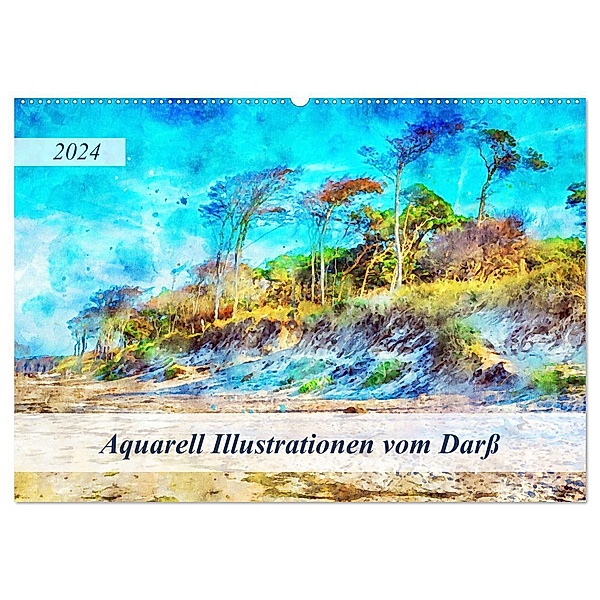 Aquarell Illustrationen vom Darss (Wandkalender 2024 DIN A2 quer), CALVENDO Monatskalender, Anja Frost