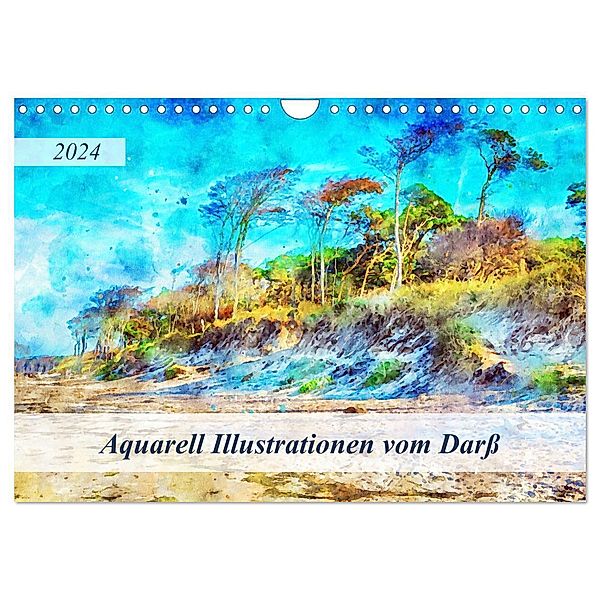 Aquarell Illustrationen vom Darss (Wandkalender 2024 DIN A4 quer), CALVENDO Monatskalender, Anja Frost