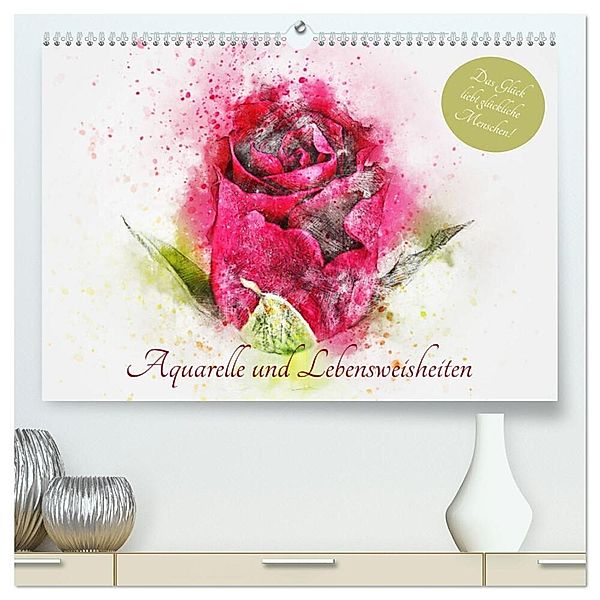 Aquarelle und Lebensweisheiten (hochwertiger Premium Wandkalender 2025 DIN A2 quer), Kunstdruck in Hochglanz, Calvendo, Rose Hurley