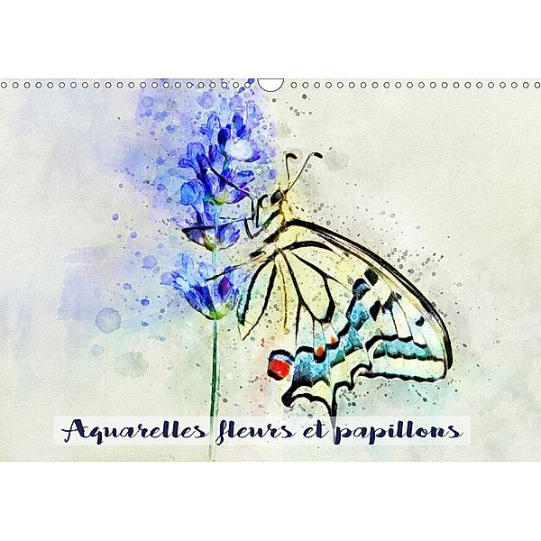 Aquarelles fleurs et papillons (Calendrier mural 2021 DIN A3 horizontal)