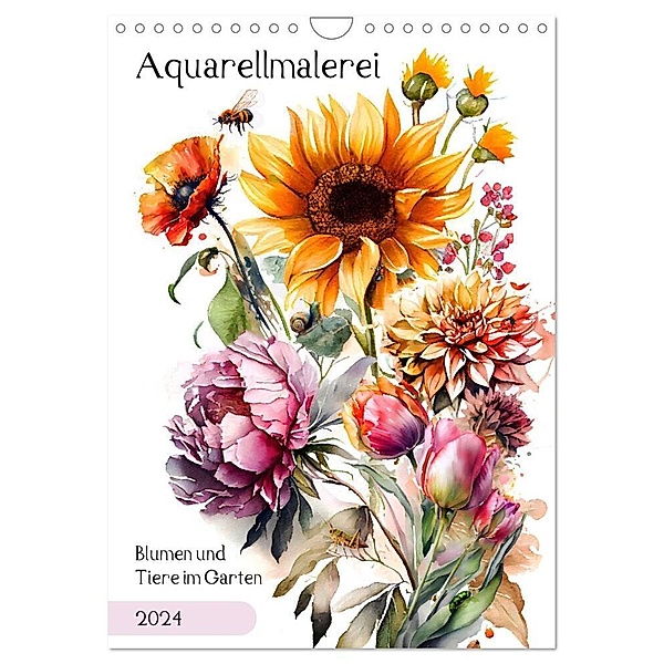 Aquarellmalerei - Blumen und Tiere im Garten (Wandkalender 2024 DIN A4 hoch), CALVENDO Monatskalender, Anja Frost