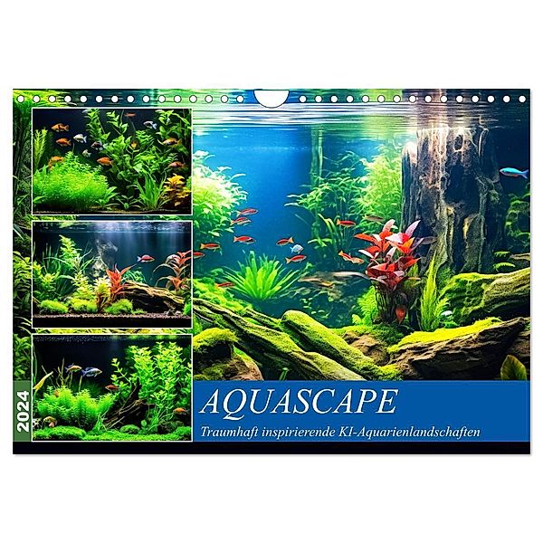 Aquascape. Traumhaft inspirierende KI-Aquarienlandschaften (Wandkalender 2024 DIN A4 quer), CALVENDO Monatskalender, Rose Hurley