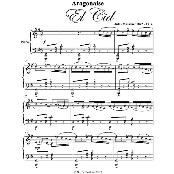 Aragonaise Le Cid Intermediate Piano Sheet Music, Jules Massenet