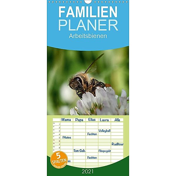 Arbeitsbienen - Familienplaner hoch (Wandkalender 2021 , 21 cm x 45 cm, hoch), Klaudia Kretschmann