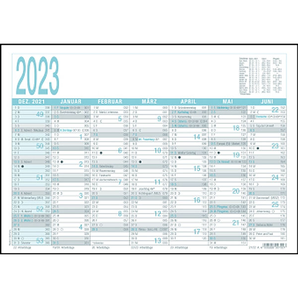 Arbeitstagekalender 2023 - A4 (29,7 x 21 cm) - 7 Monate auf 1 Seite - Tafelkalender - Plakatkalender - Jahresplaner - 90
