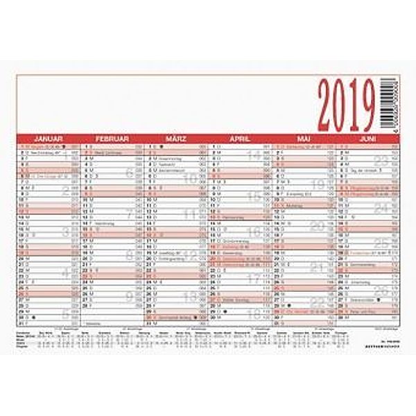 Arbeitstagekalender (Nr.900-0000) 2019