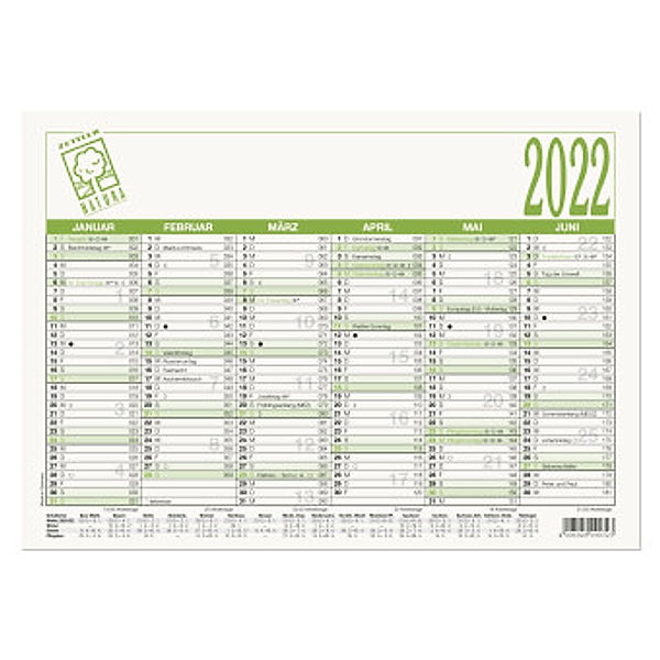 Arbeitstagekalender Recycling 2022 - A4 (29,7 x 21 cm) - 6 Monate auf 1 Seite - Blauer Engel - Tafelkalender - Plakatkal