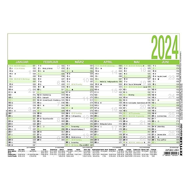 Arbeitstagekalender Recycling 2024 - A4 (29,7 x 21 cm) - 6 Monate auf 1 Seite - Blauer Engel - Tafelkalender - Plakatkalender - Jahresplaner - 907-0700