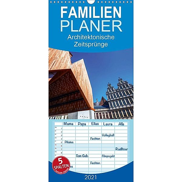 Architektonische Zeitsprünge - Familienplaner hoch (Wandkalender 2021 , 21 cm x 45 cm, hoch), Christian Müller