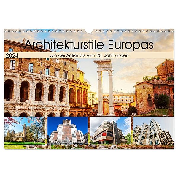 Architekturstile Europas - von der Antike bis zum 20. Jahrhundert (Wandkalender 2024 DIN A3 quer), CALVENDO Monatskalender, Christian Müller