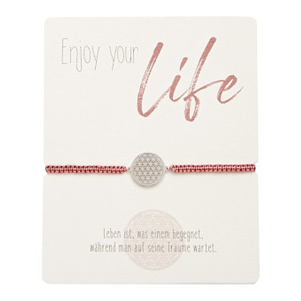 Armband - Enjoy your life - Edelstahl - Blume des Lebens - rosa