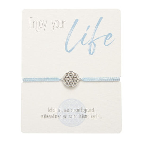 Armband - Enjoy your life - Edelstahl - Blume des Lebens - hellblau