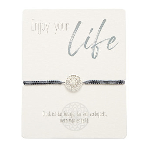 Armband - Enjoy your life - Edelstahl - Mandala des Glücks - grau