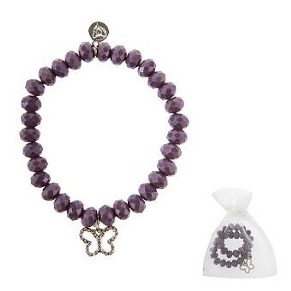 Armband Glasstein - creme violet - Schmetterling mit Kristallen - Element in silber, Crystals