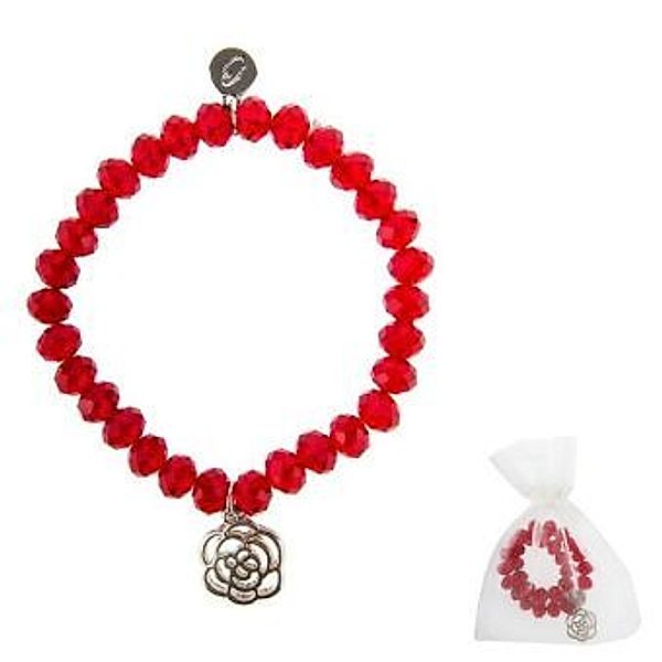 Armband Glasstein - rot - Rose - Element in silber, Crystals