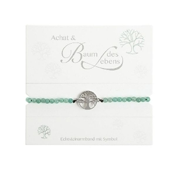 Armband mit Echtsteinen Achat grün gefärbt mit Symbol Baum des Lebens, Crystals