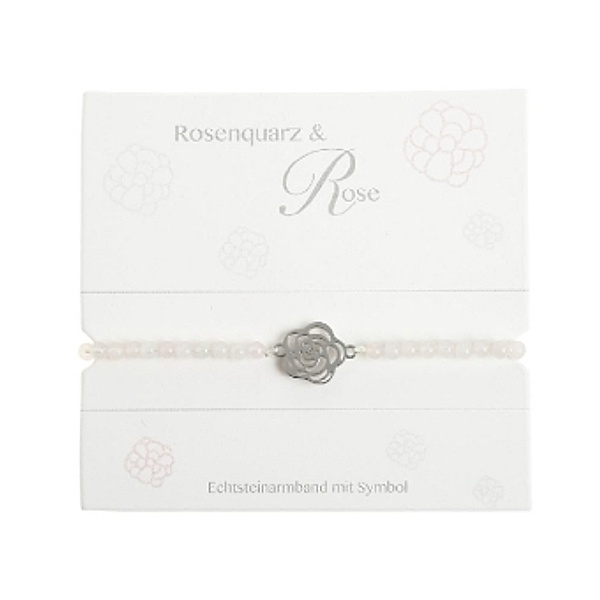 Armband mit Echtsteinen Rosenquarz gefärbt mit Symbol Rose, Crystals