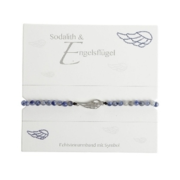Armband mit Echtsteinen Sodalith mit Symbol Engelsflügel, Crystals