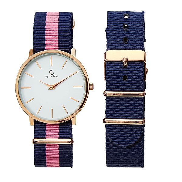 Armbanduhr Stripe Blau/Rosa
