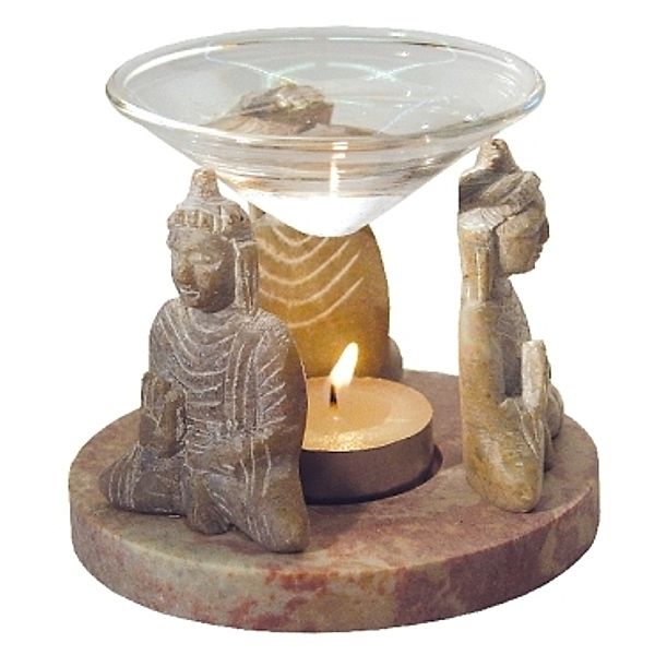 Aromalampe 3 Buddhas Speckstein 10 x 9 cm
