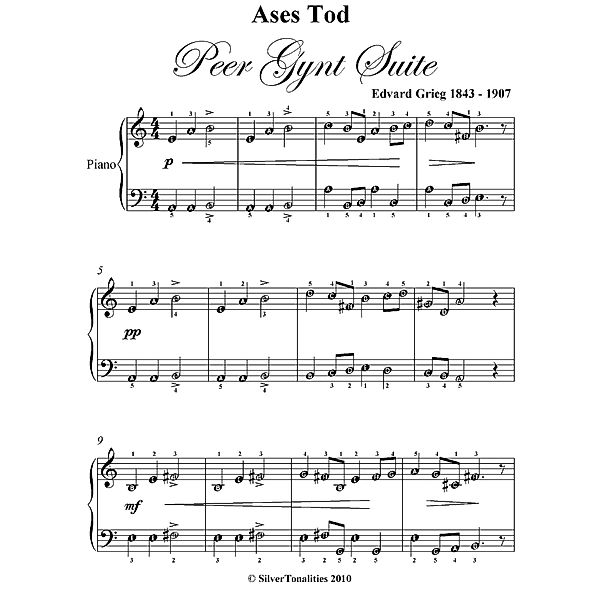 Ases Tod Peer Gynt Suite Easy Piano Sheet Music, Edvard Grieg