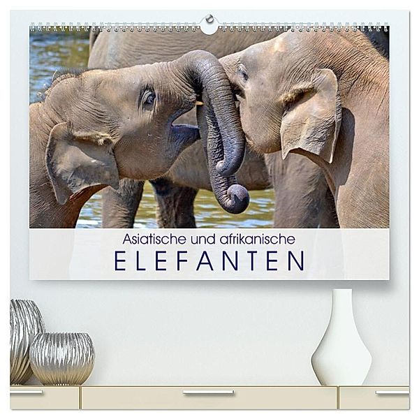 Asiatische und afrikanische Elefanten (hochwertiger Premium Wandkalender 2024 DIN A2 quer), Kunstdruck in Hochglanz, Elisabeth Stanzer