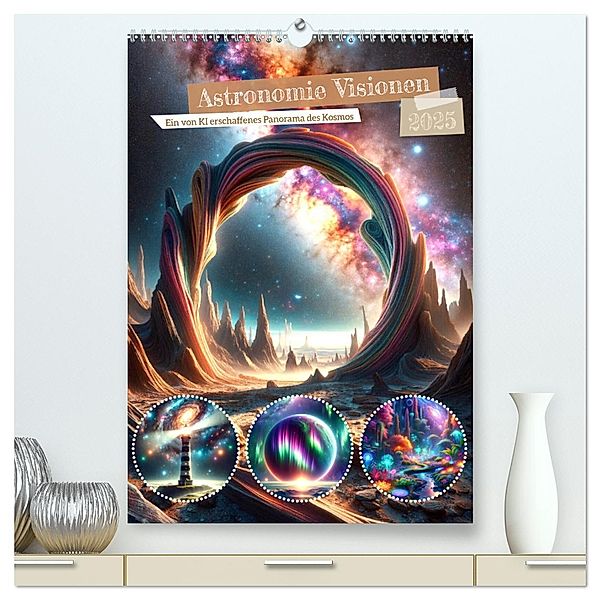 Astronomie Visionen - Ein von KI erschaffenes Panorama des Kosmos (hochwertiger Premium Wandkalender 2025 DIN A2 hoch), Kunstdruck in Hochglanz, Calvendo, Marco Warstat