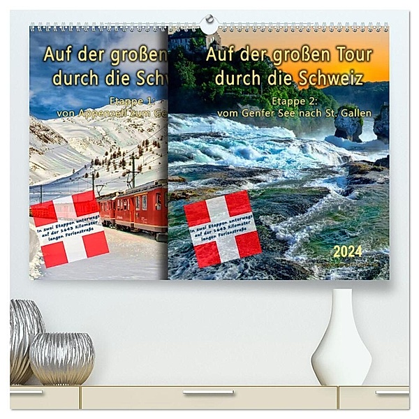 Auf der großen Tour durch die Schweiz, Etappe 2, Genfer See nach St. Gallen (hochwertiger Premium Wandkalender 2024 DIN A2 quer), Kunstdruck in Hochglanz, Peter Roder
