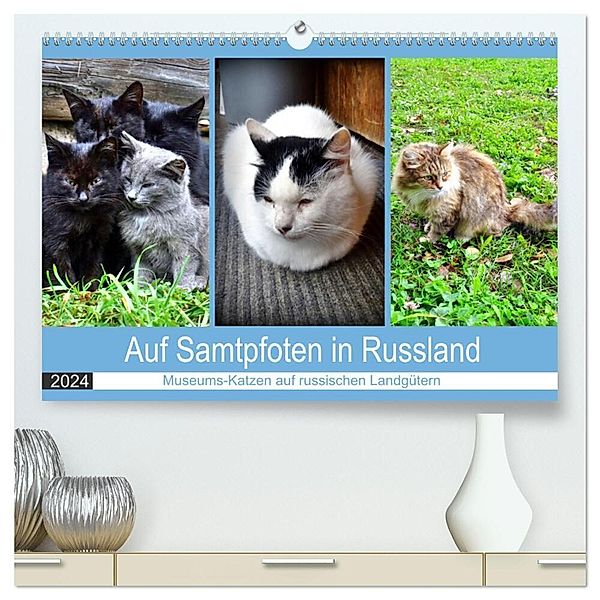 Auf Samtpfoten in Russland - Museums-Katzen auf russischen Landgütern (hochwertiger Premium Wandkalender 2024 DIN A2 quer), Kunstdruck in Hochglanz, Henning von Löwis of Menar